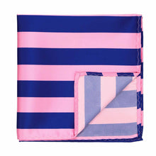 Load image into Gallery viewer, Pink and royal blue striped pocket square with the corner flipped up