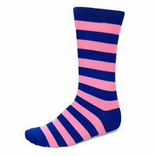 Load image into Gallery viewer, Blue and pink striped sock on a white background