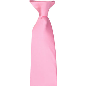 The knot on a pink clip-on men's tie