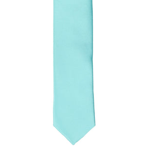 The front of a pool skinny tie, laid out flat