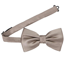 Load image into Gallery viewer, A portobello pre-tied bow tie with the band collar open