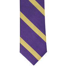 Load image into Gallery viewer, Purple tie with gold ribbed stripes on a white background
