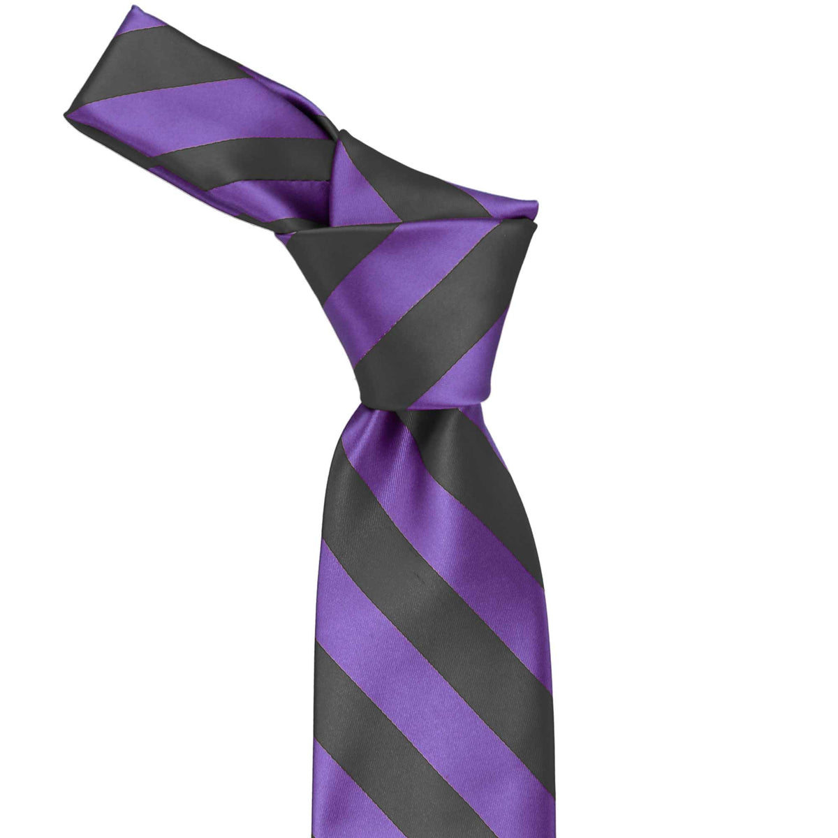 TieMart Dark Purple & Silver Striped Necktie | 3.25" Wide, 57" Long, 100% Polyester Microfiber