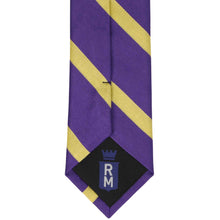 Load image into Gallery viewer, Back of a purple tie with gold stripes