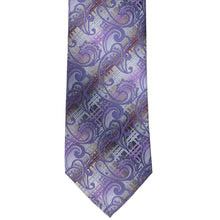 Load image into Gallery viewer, Patterned tie with purple and gray design on a white background