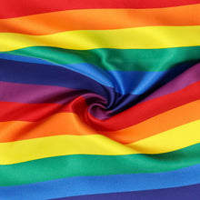 Load image into Gallery viewer, Close-up of a rainbow striped scarf material with vibrant colors.