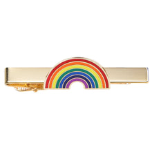 Load image into Gallery viewer, Gold tie clip with a rainbow design on a white background