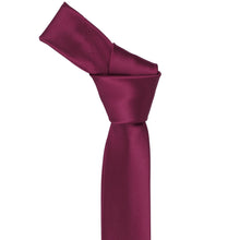 Load image into Gallery viewer, A raspberry colored skinny tie with a knot