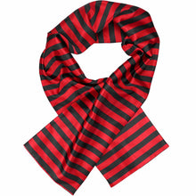 Load image into Gallery viewer, A red and black striped scarf looped over itself