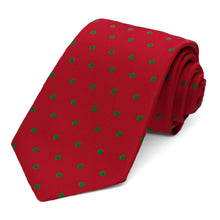 Load image into Gallery viewer, Red tie with green polka dots on a white background