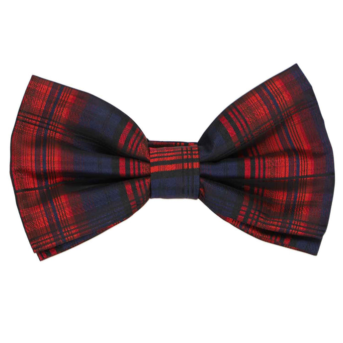 Men's red and navy blue plaid pre-tied bow tie