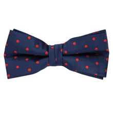 Load image into Gallery viewer, A red and navy blue pre-tied bow tie