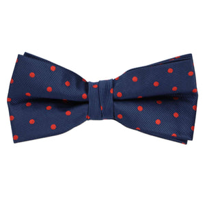 A red and navy blue pre-tied bow tie