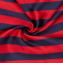 Load image into Gallery viewer, Close-up of red and navy striped scarf fabric
