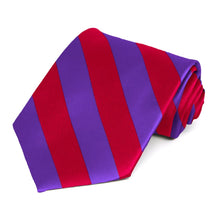 Load image into Gallery viewer, A red and purple extra long striped tie