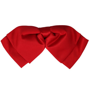 The front of a red floppy bow tie