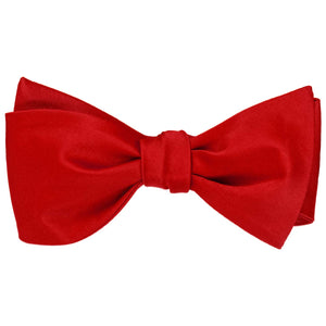 Red self-tie bow tie, tied