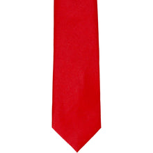 Load image into Gallery viewer, The front of a solid red slim tie, laid out flat