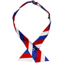 Load image into Gallery viewer, Red white and blue striped crossover tie with flat ends.