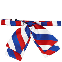 Load image into Gallery viewer, Flat band collar on a red, white and blue striped floppy bow tie