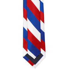 Load image into Gallery viewer, Back of a red, white and blue striped slim tie