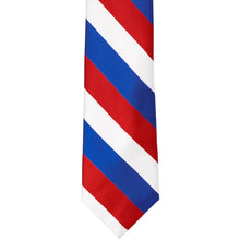 Load image into Gallery viewer, Front view of a red, white and blue striped slim tie