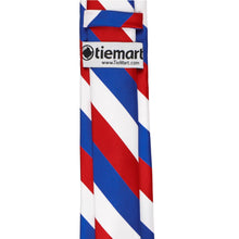 Load image into Gallery viewer, Tag on a red, white and blue striped slim tie