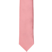 Load image into Gallery viewer, The front of a rose petal pink skinny tie, laid out flat