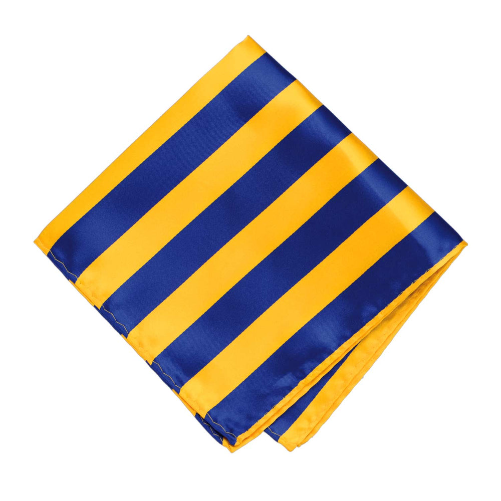A royal blue and golden yellow striped pocket square