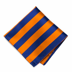 A royal blue and orange striped pocket square
