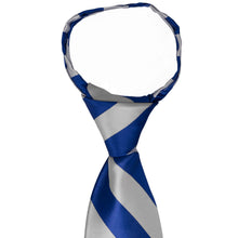 Load image into Gallery viewer, The knot on a royal blue and silver pre-tied zipper tie