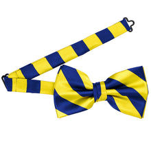 Load image into Gallery viewer, Royal blue and yellow band collar bow tie with the collar open