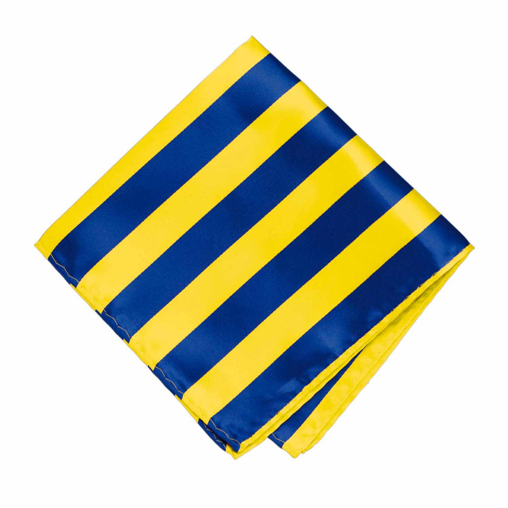 A royal blue and yellow striped pocket square