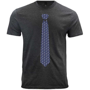 Gray men's t-shirt with an dark blue football coach necktie design
