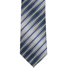 Load image into Gallery viewer, Striped tie with blue and beige pattern on a white background