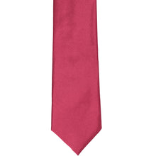 Load image into Gallery viewer, The front of a ruby red slim tie, laid out flat