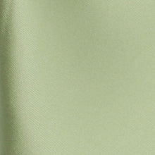 Load image into Gallery viewer, Close-up of sage green slim tie showing smooth satin finish and polyester microfiber texture