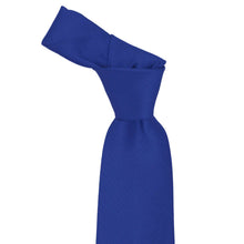 Load image into Gallery viewer, Knot on a sapphire herringbone necktie on a white background