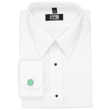 Load image into Gallery viewer, Seafoam cufflink attached to the sleeve of a white tuxedo shirt