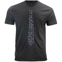 Load image into Gallery viewer, Gray t-shirt with a deep blue snowflake necktie design