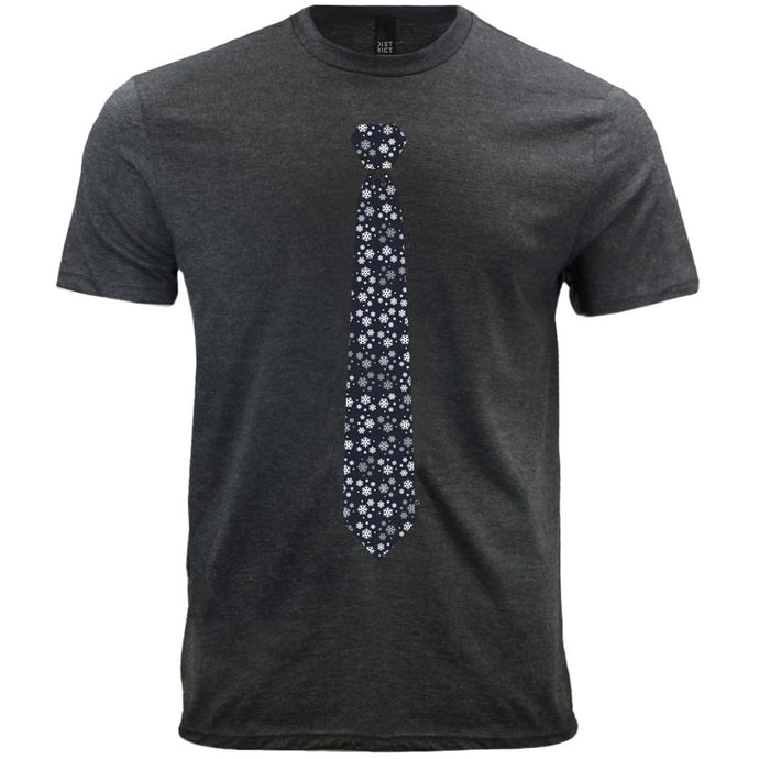 Gray t-shirt with a deep blue snowflake necktie design