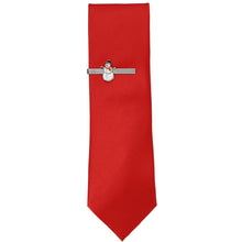 Load image into Gallery viewer, A silver snowman tie bar on a solid red necktie