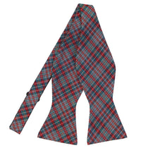 Load image into Gallery viewer, An untied self-tie bow tie in spruce, crimson and white plaid pattern, displayed flat against a solid white background.