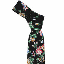 Load image into Gallery viewer, Black floral tie with a knot at the top