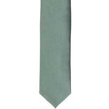 Load image into Gallery viewer, The front of a stormy gray skinny tie, laid out flat