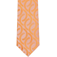 Load image into Gallery viewer, The front of a tangerine orange tie with a large link pattern