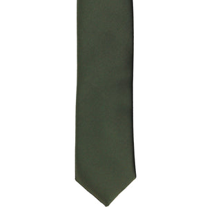 The front of a tarragon skinny tie, laid flat