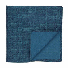 Load image into Gallery viewer, A folded teal blue pocket square with a textured, heathered grid pattern, shown on a solid white background.