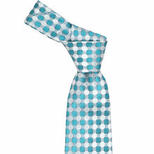 Load image into Gallery viewer, Patterned teal tie with geometric design on a white background