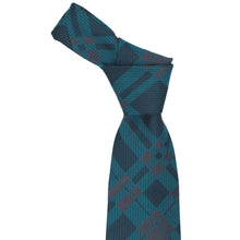 Load image into Gallery viewer, Teal plaid tie, knotted, on a white background